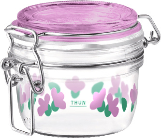 Barattolo ermetico in vetro Sorprese di Pasqua, piccolo. Misura Ø 8 cm x H 5,5 cm. Prezzo 7,90 euro.